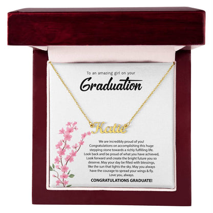 Graduation Name Necklace - Pink Flowers