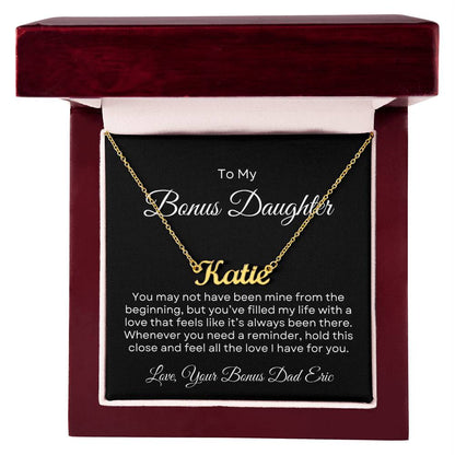 Bonus Daughter | Custom Name Necklace with Personalized Message Card