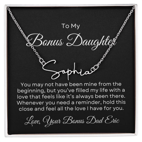 Bonus Daughter | Signature Name Necklace with Personalized Message Card