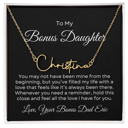 Bonus Daughter | Signature Name Necklace with Personalized Message Card