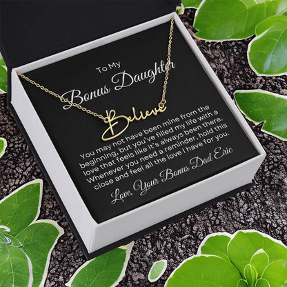 Bonus Daughter | Signature Name Necklace with Personalized Message Card
