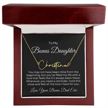 Bonus Daughter | Signature Name Necklace with Personalized Message Card