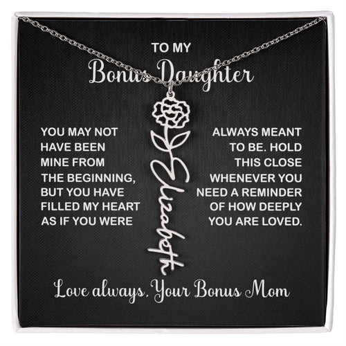 Bonus Daughter | Birth Flower Name Necklace