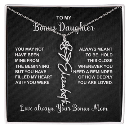 Bonus Daughter | Birth Flower Name Necklace