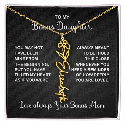 Bonus Daughter | Birth Flower Name Necklace
