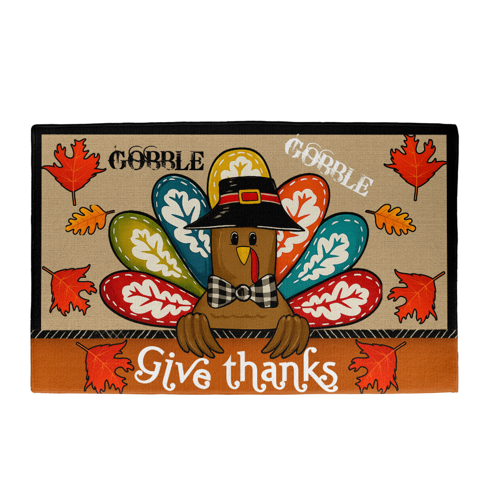 Funny Thanksgiving Doormat – “Gobble Gobble Give Thanks” Fall Welcome Mat