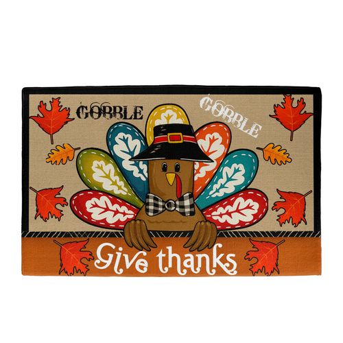 Funny Thanksgiving Doormat – “Gobble Gobble Give Thanks” Fall Welcome Mat