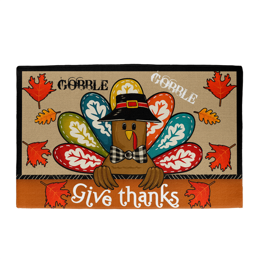 Funny Thanksgiving Doormat – “Gobble Gobble Give Thanks” Fall Welcome Mat