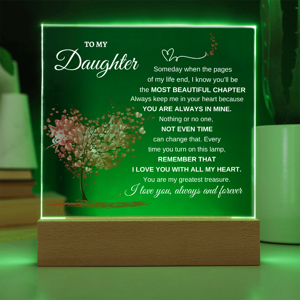 "To My Daughter" Heartfelt LED Acrylic Plaque with Wooden Base