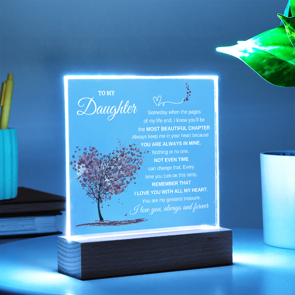 "To My Daughter" Heartfelt LED Acrylic Plaque with Wooden Base