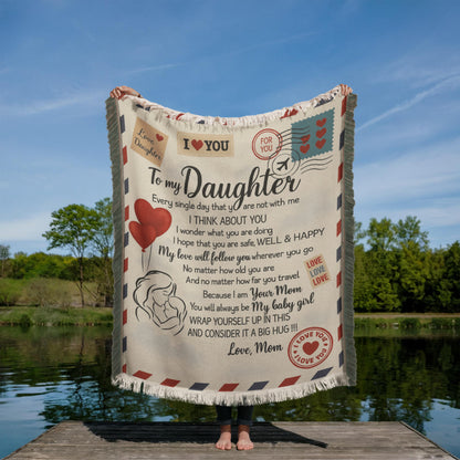 To My Daughter “Airmail Love” Printed Woven Blanket – 46 × 56 in Keepsake Gift