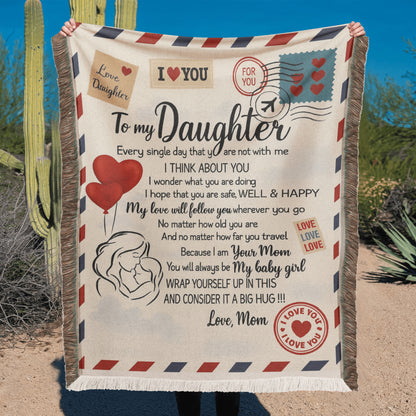 To My Daughter “Airmail Love” Printed Woven Blanket – 46 × 56 in Keepsake Gift