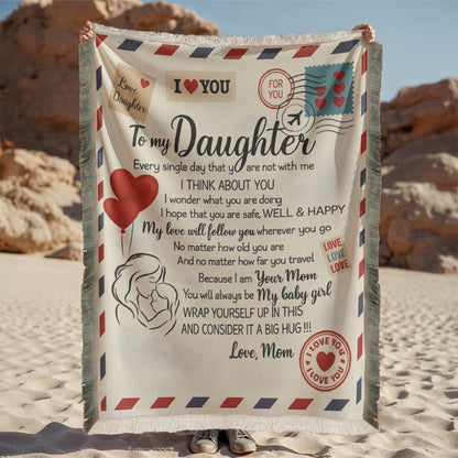 To My Daughter “Airmail Love” Printed Woven Blanket – 46 × 56 in Keepsake Gift