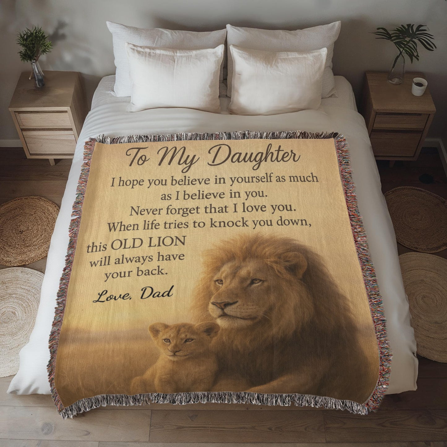 To My Daughter – Old Lion Woven Blanket | Father-to-Daughter Gift of Strength & Love
