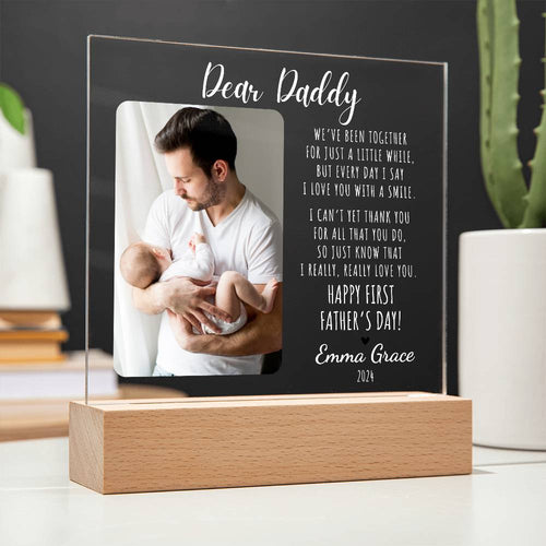 Personalized First Father's Day 2024 Picture Frame w/Optional LED v.1