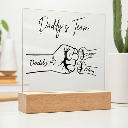 Personalized Daddy's Team Fist Bump Acrylic LED Night Light