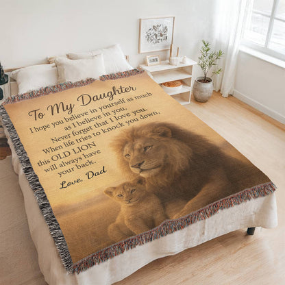 To My Daughter – Old Lion Woven Blanket | Father-to-Daughter Gift of Strength & Love