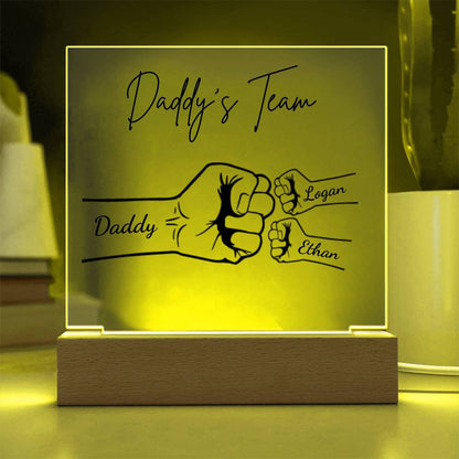 Personalized Daddy's Team Fist Bump Acrylic LED Night Light