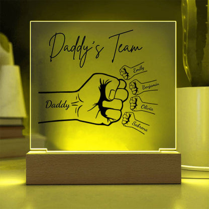 Personalized Daddy's Team Fist Bump Acrylic LED Night Light