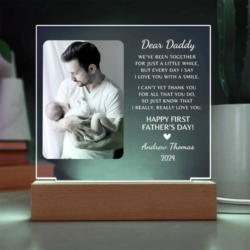 Personalized First Father's Day 2024 Picture Frame w/Optional LED White Print