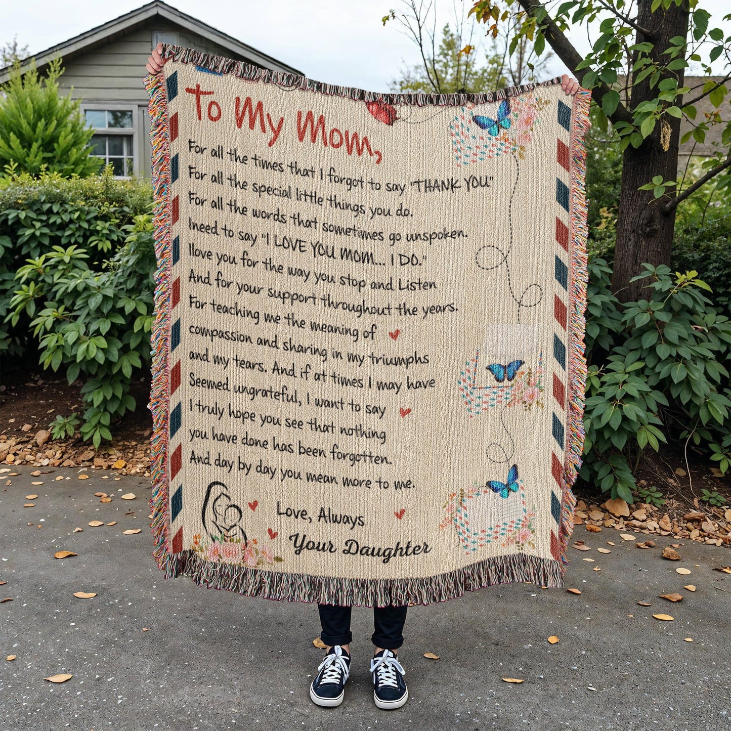 Loving Letter to Mom from Daughter | Woven Blanket - Bill and Dot's Finds