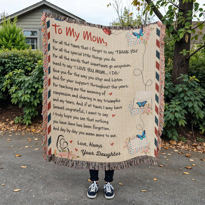 Loving Letter to Mom from Daughter | Woven Blanket - Bill and Dot's Finds