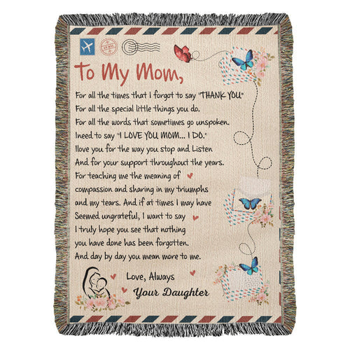 Loving Letter to Mom from Daughter | Woven Blanket - Bill and Dot's Finds