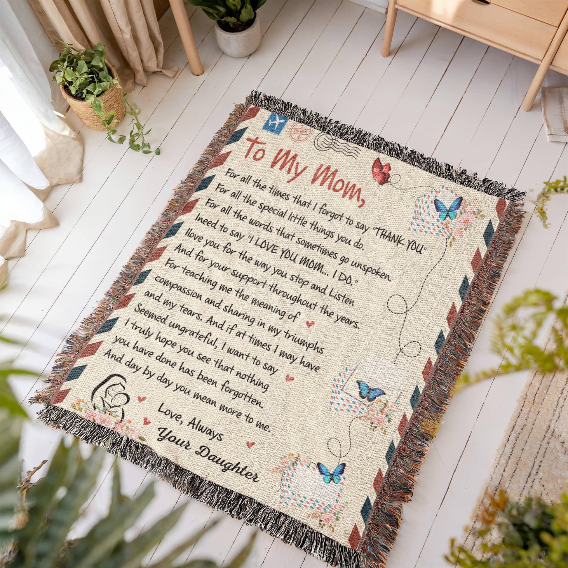 Loving Letter to Mom from Daughter | Woven Blanket - Bill and Dot's Finds