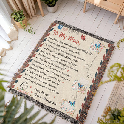 Loving Letter to Mom from Daughter | Woven Blanket - Bill and Dot's Finds