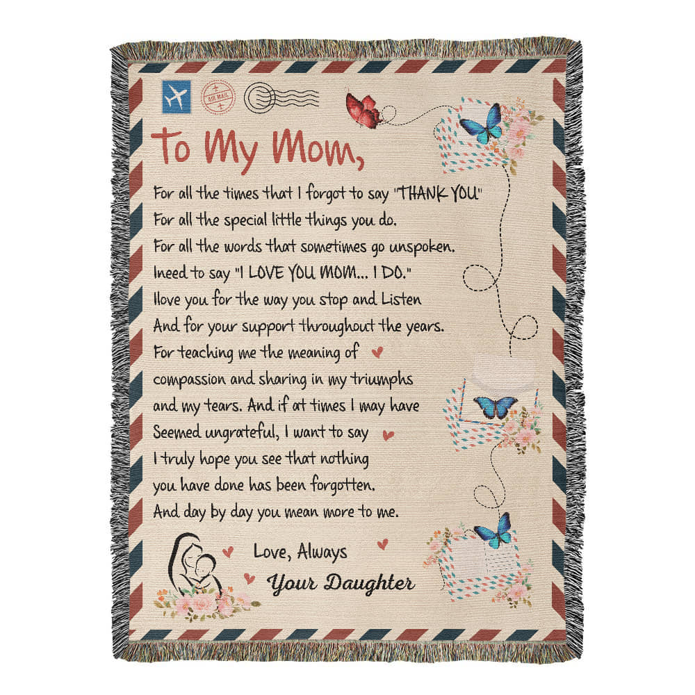 Loving Letter to Mom from Daughter | Woven Blanket - Bill and Dot's Finds