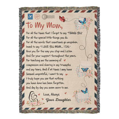 Loving Letter to Mom from Daughter | Woven Blanket - Bill and Dot's Finds