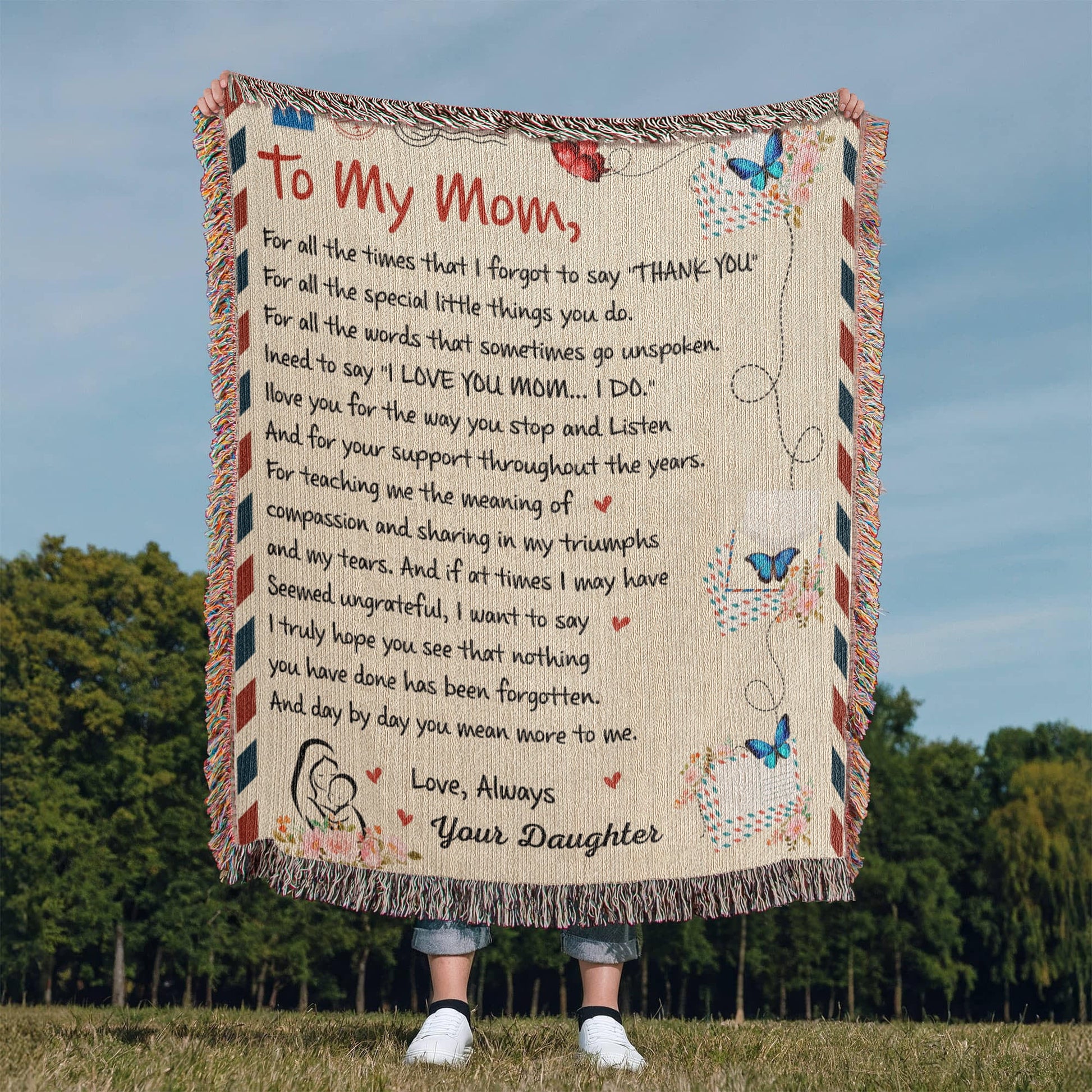 Loving Letter to Mom from Daughter | Woven Blanket - Bill and Dot's Finds