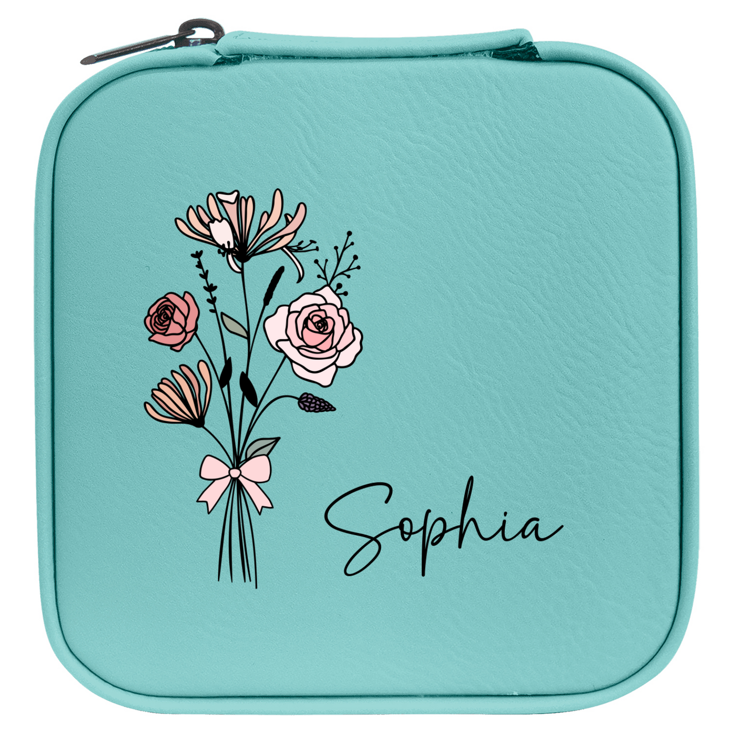 ✨ Personalized Birth Flower Travel Jewelry Box – Custom Name Gift