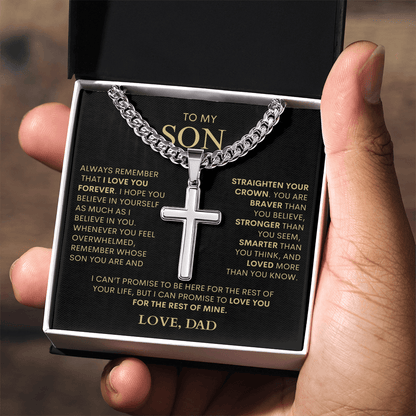 Son - Always Remember | Cuban Chain Cross (PERSONALIZED) - Bill and Dot's Finds