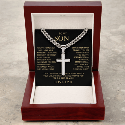 Son - Always Remember | Cuban Chain Cross (PERSONALIZED) - Bill and Dot's Finds