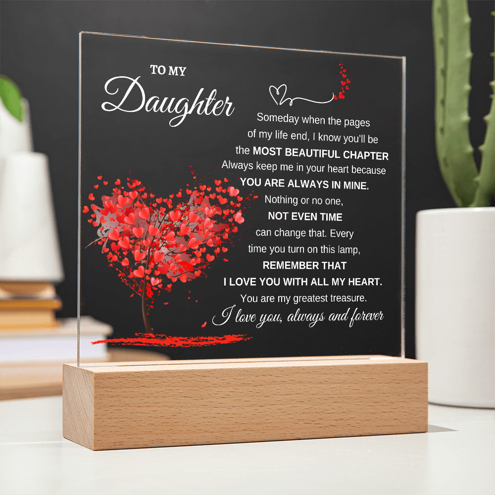 "To My Daughter" Heartfelt LED Acrylic Plaque with Wooden Base - Bill and Dot's Finds