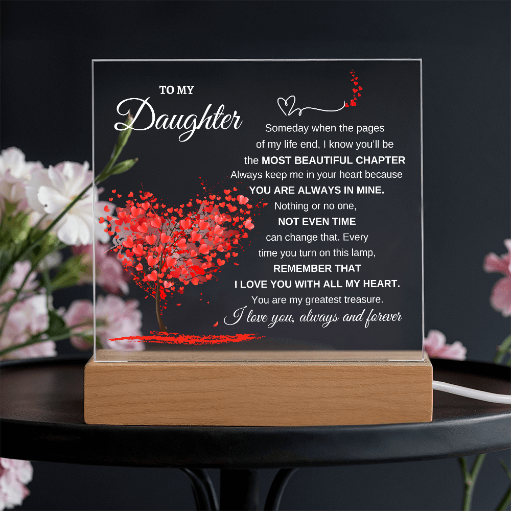 "To My Daughter" Heartfelt LED Acrylic Plaque with Wooden Base - Bill and Dot's Finds