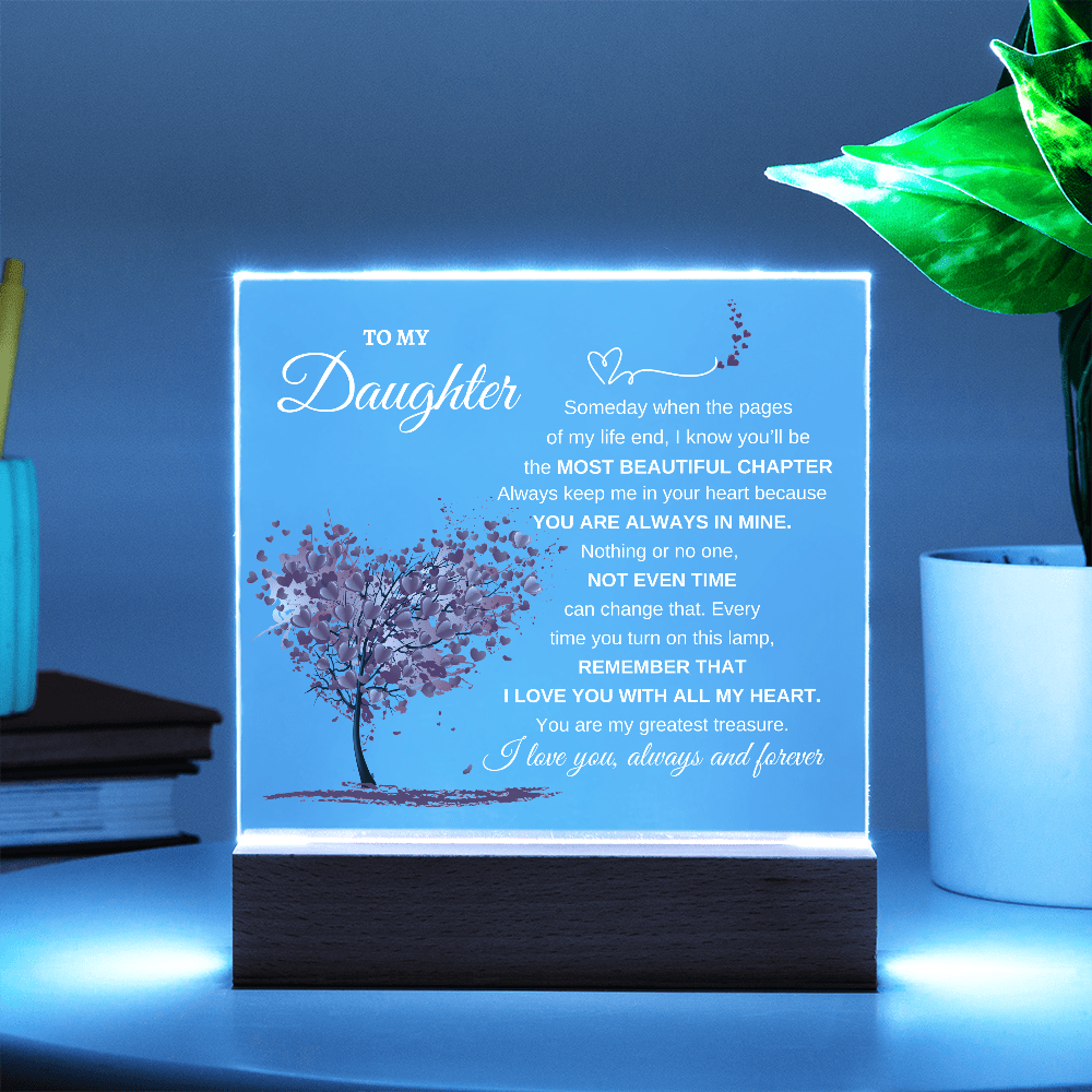 "To My Daughter" Heartfelt LED Acrylic Plaque with Wooden Base - Bill and Dot's Finds