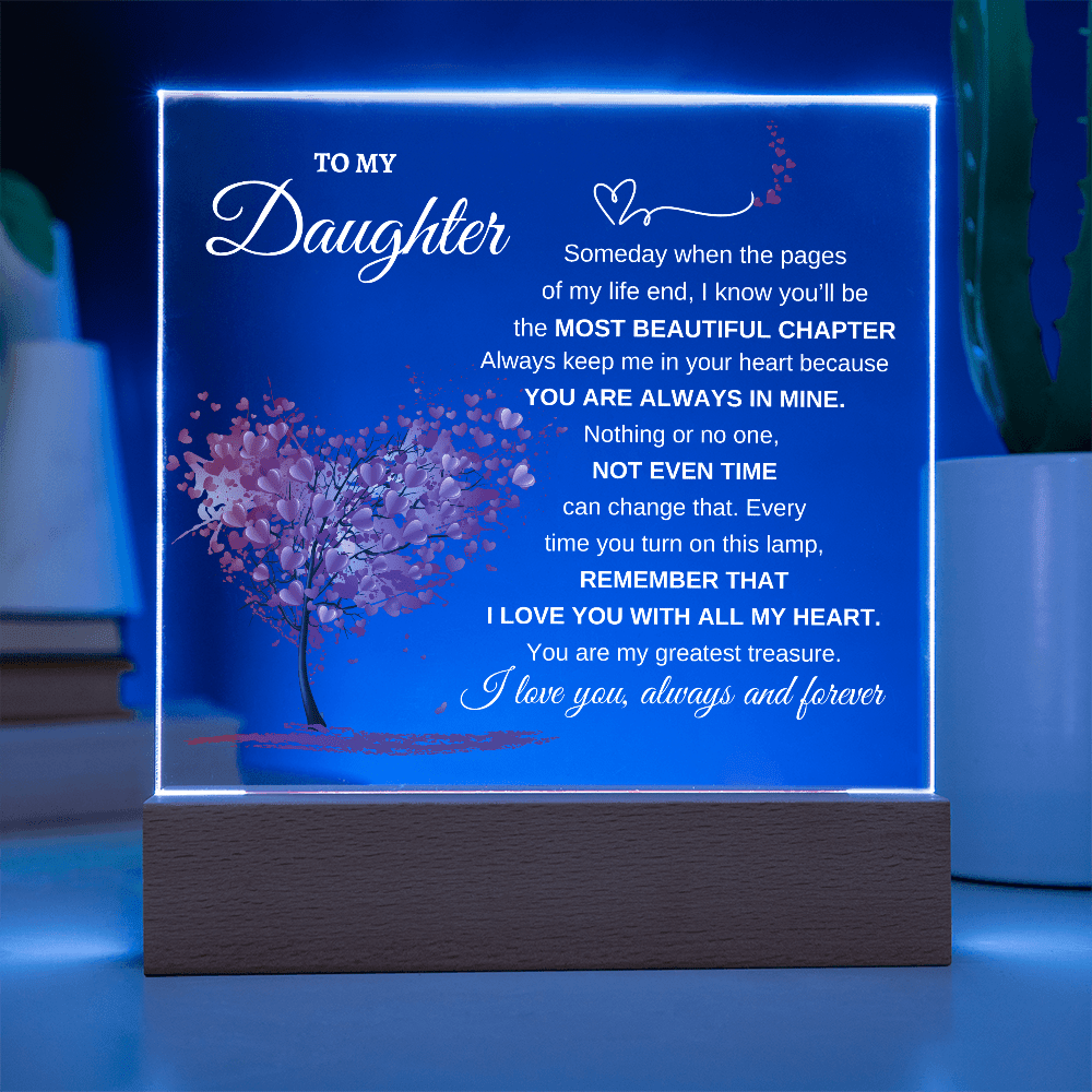 "To My Daughter" Heartfelt LED Acrylic Plaque with Wooden Base - Bill and Dot's Finds