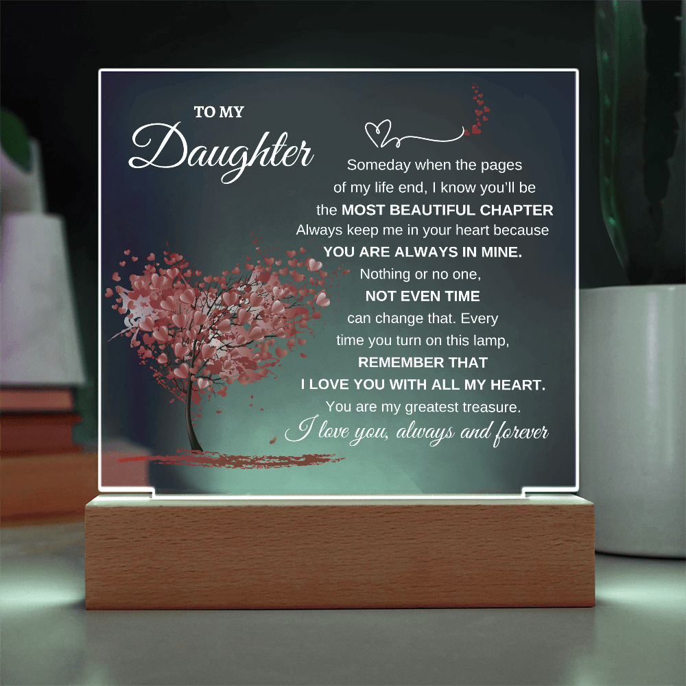 "To My Daughter" Heartfelt LED Acrylic Plaque with Wooden Base - Bill and Dot's Finds