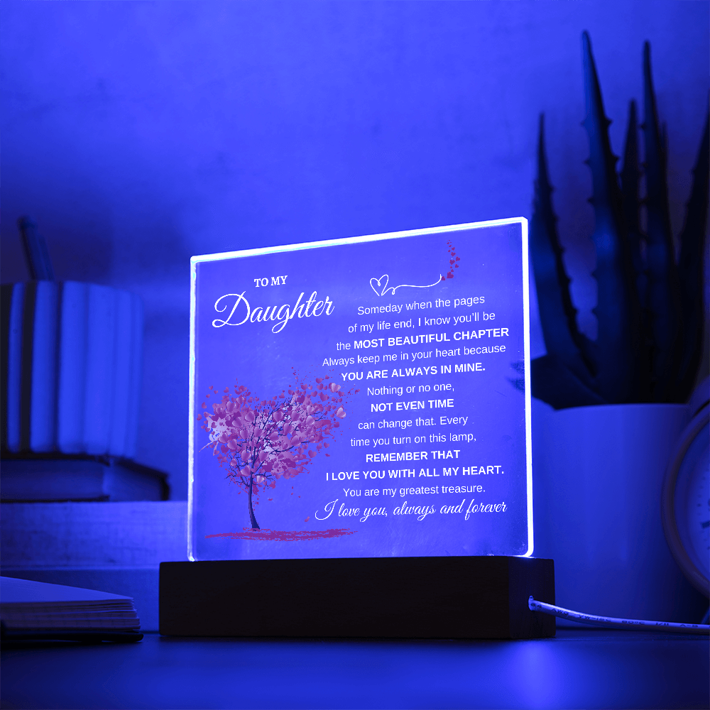 "To My Daughter" Heartfelt LED Acrylic Plaque with Wooden Base - Bill and Dot's Finds