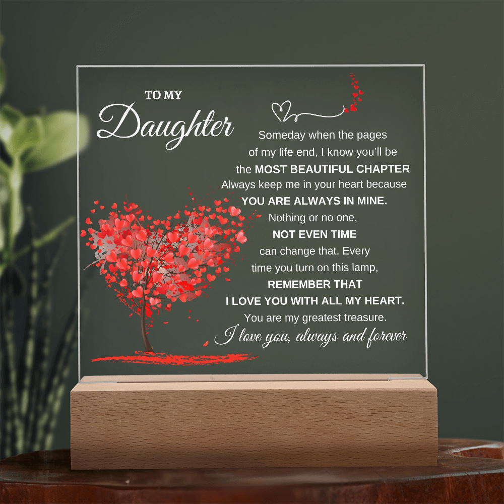 "To My Daughter" Heartfelt LED Acrylic Plaque with Wooden Base - Bill and Dot's Finds