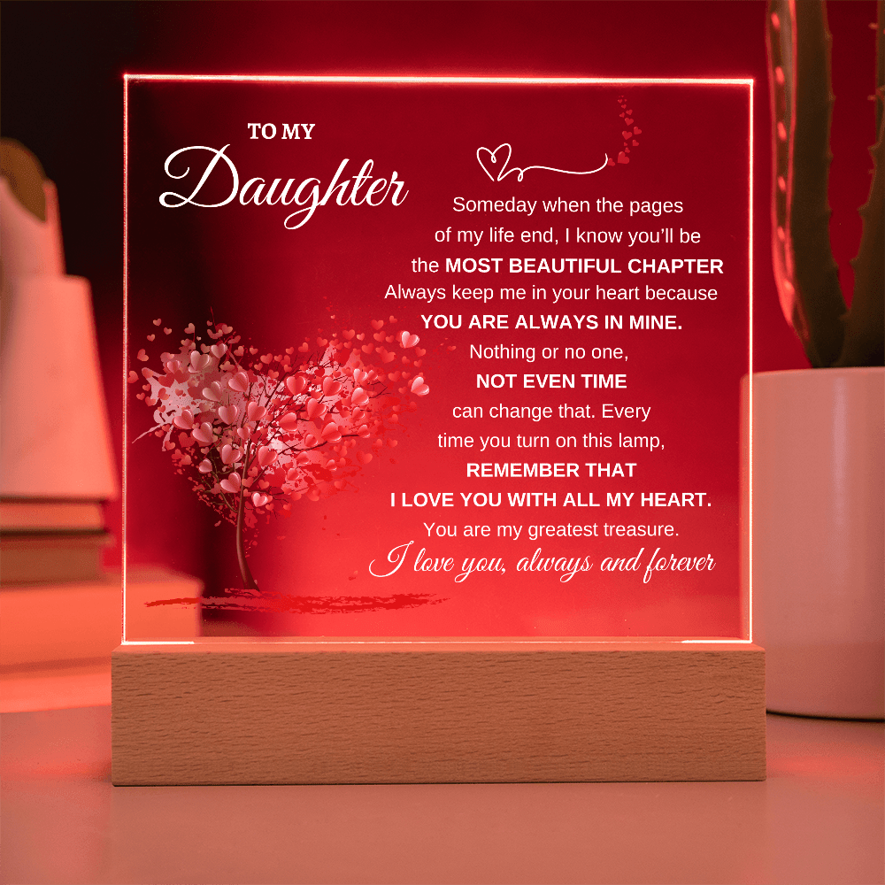 "To My Daughter" Heartfelt LED Acrylic Plaque with Wooden Base - Bill and Dot's Finds
