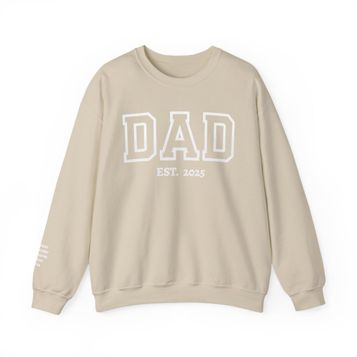 Personalized “DAD” Crewneck Sweatshirt – Custom Year &amp; Names on Sleeve