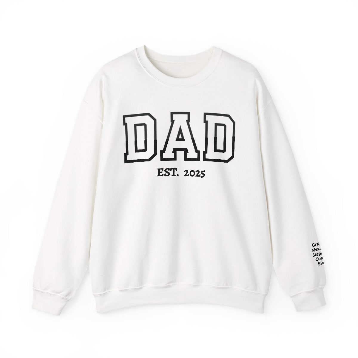 Personalized “DAD” Crewneck Sweatshirt – Custom Year &amp; Names on Sleeve