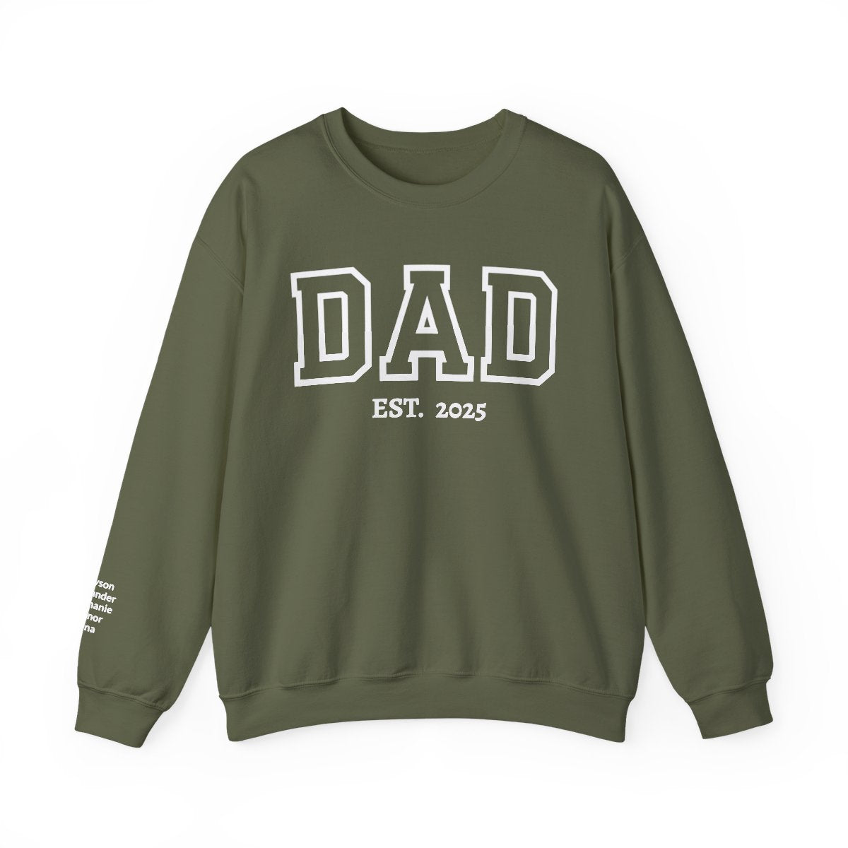Personalized “DAD” Crewneck Sweatshirt – Custom Year &amp; Names on Sleeve