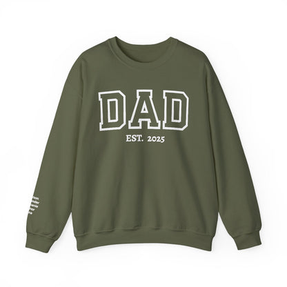 Personalized “DAD” Crewneck Sweatshirt – Custom Year &amp; Names on Sleeve