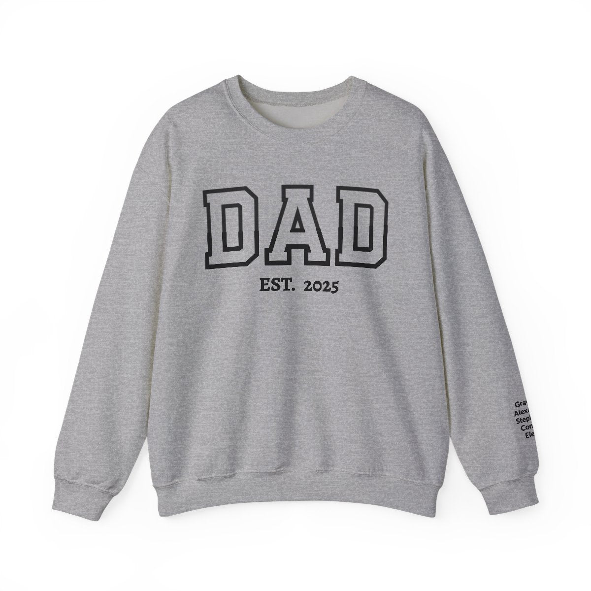 Personalized “DAD” Crewneck Sweatshirt – Custom Year &amp; Names on Sleeve